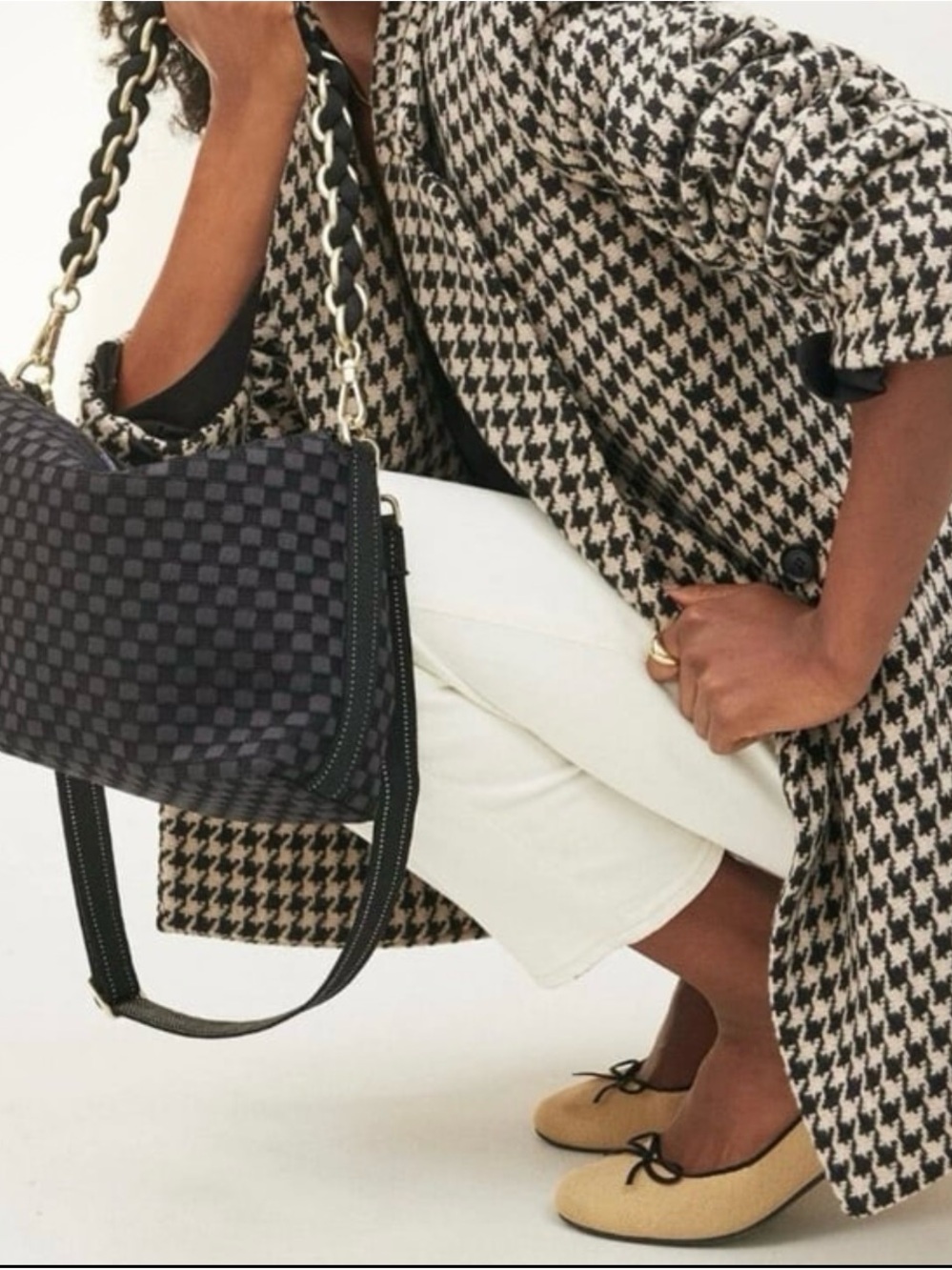 Rothy’s Black Checkered Shoulder crossbody Bag - black sand The Daily